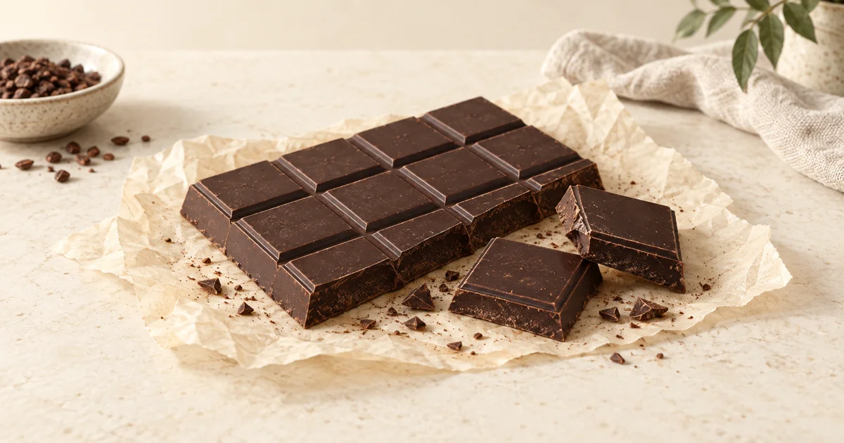 A plain dark chocolate bar and broken pieces